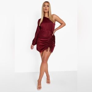 PLUS SATIN ONE SHOULDER RUCHED BODYCON DRESS, Size 20 (3X)